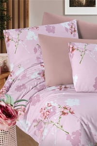 FLORA %100 PAMUK ÇİFT KİŞİLİK NEVRESİM TAKIMI PEMBE
