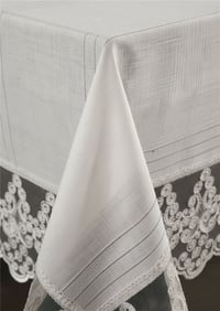 HAVANA KREM ÇİZGİLİ DESEN FRANSIZ DANTEL DERTSİZ KUMAŞ YEMEK MASASI ÖRTÜSÜ