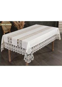 NEW JASMİN KREM KENARI DANTEL DETAYLI DERTSİZ KUMAŞ YEMEK MASASI ÖRTÜSÜ