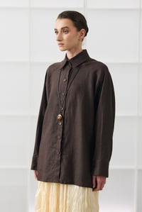 Acı Kahve Oversize Basic Keten Gömlek