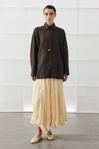 Acı Kahve Oversize Basic Keten Gömlek