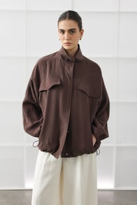 Acı Kahve Oversize Dik Yakalı Bomber Ceket