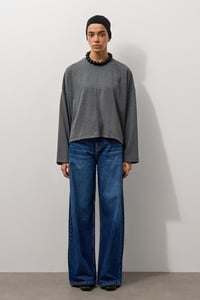 Antrasit Dikiş Detaylı Bisiklet Yaka Basic T-Shirt
