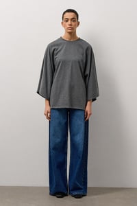 Antrasit Geniş Kollu Uzun Basic T-Shirt