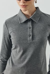 Antrasit Polo Yaka Uzun Kollu T-shirt