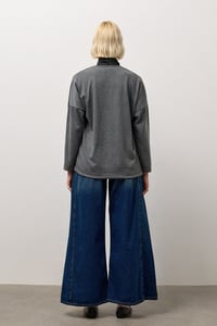 Antrasit V Yaka Uzun Kollu Basic T-Shirt