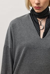 Antrasit V Yaka Uzun Kollu Basic T-Shirt