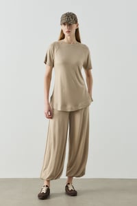 Bej Reglan Kol Basic Kısa Kol Body
