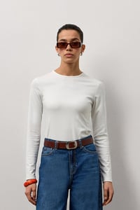 Beyaz Basic Uzun Kollu Bisiklet Yaka Body
