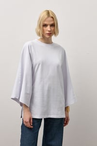 Beyaz Geniş Kollu Uzun Basic T-Shirt