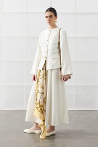 Beyaz Keten Blazer Detaylı Elbise