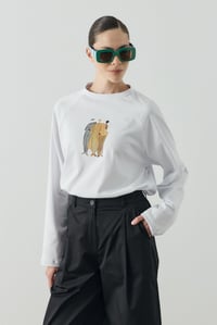Beyaz Molene Girls Baskılı Uzun Kol T-shirt
