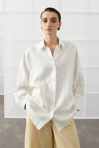 Beyaz Oversize Basic Keten Gömlek