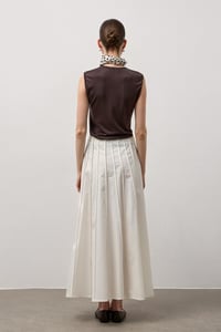 Beyaz Uzun Pileli Yüksek Bel Etek