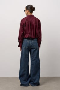 Bordo Beli Lastikli Crop Poplin Gömlek