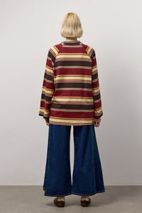 Bordo Çizgili Bisiklet Yaka T-Shirt