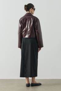 Bordo Crop Biker Deri Ceket