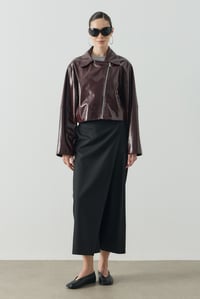 Bordo Crop Biker Deri Ceket