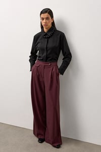 Bordo Linea Geniş Paça Pantolon