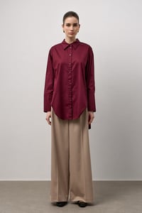 Bordo Pamuklu Arkası Pile Detaylı Regular Fit Gömlek