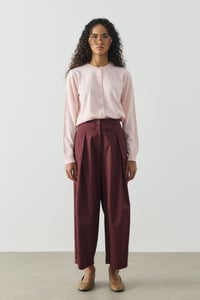 Bordo Pile Detaylı Crop Boy Gabardin Pantolon
