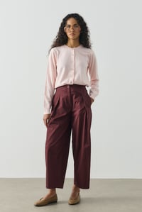 Bordo Pile Detaylı Crop Boy Gabardin Pantolon