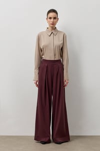 Bordo Pileli Bol Paça Pantolon