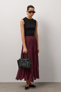 Bordo Şifon Desenli Midi Etek