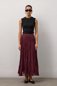 Bordo Şifon Desenli Midi Etek