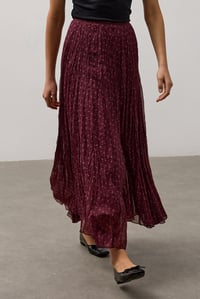 Bordo Şifon Desenli Midi Etek