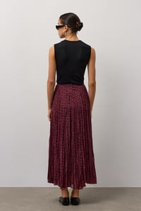 Bordo Şifon Desenli Midi Etek