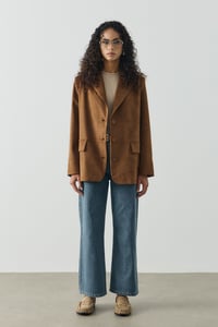 Camel Regular Fit Süet Blazer