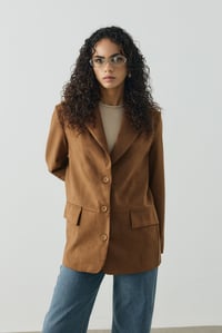 Camel Regular Fit Süet Blazer