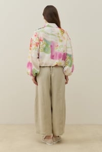 Ekru Floral Tuval Desen Keten Bomber Ceket