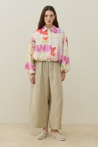 Ekru Floral Tuval Desen Keten Bomber Ceket