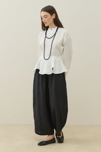 Ekru Hakim Yaka Peplum Keten Bluz
