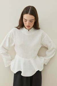 Ekru Hakim Yaka Peplum Keten Bluz