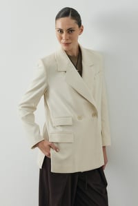 Ekru Multi Cep Detaylı Kruvaze Blazer