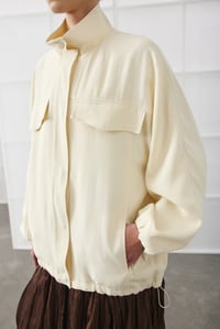 Ekru Oversize Dik Yakalı Bomber Ceket