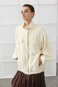 Ekru Oversize Dik Yakalı Bomber Ceket