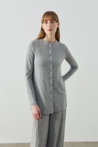 Gri Bisiklet Yaka Basic Dökümlü Hırka