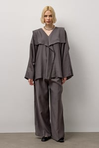 Gri Kimono Form Hafif Dökümlü Takım