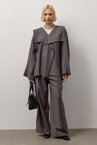 Gri Kimono Form Hafif Dökümlü Takım