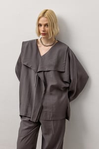 Gri Kimono Form Hafif Dökümlü Takım