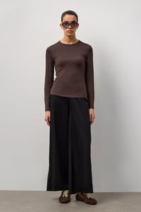 Kahverengi Basic Uzun Kollu Bisiklet Yaka Body