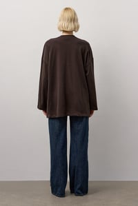 Kahverengi Oversize Kesim Uzun Kollu Basic T-Shirt