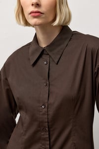 Kahverengi Pensli Fitted Poplin Gömlek