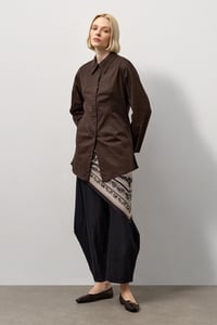 Kahverengi Pensli Fitted Poplin Gömlek