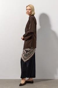 Kahverengi Pensli Fitted Poplin Gömlek