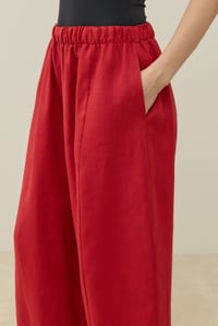 Kırmızı Barrel Fit Keten Pantolon